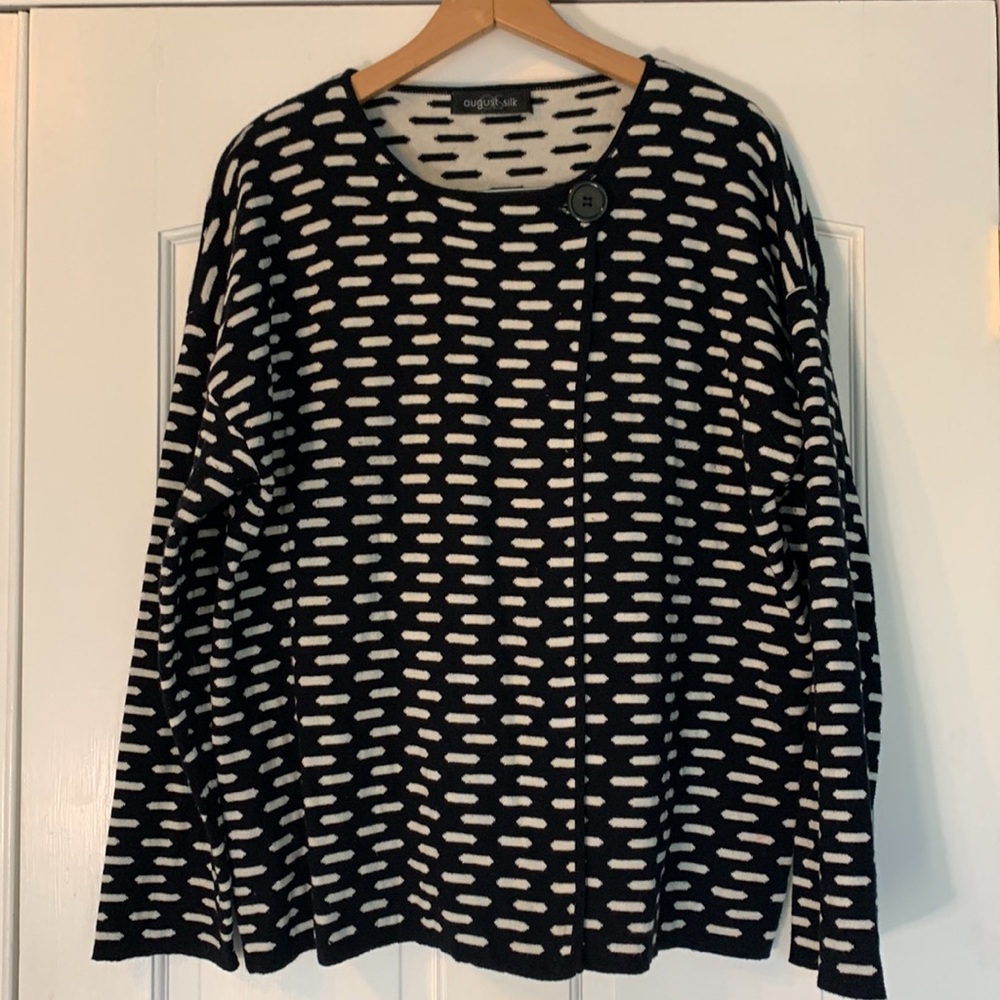 August Silk Black and White off center cardigan Size XL